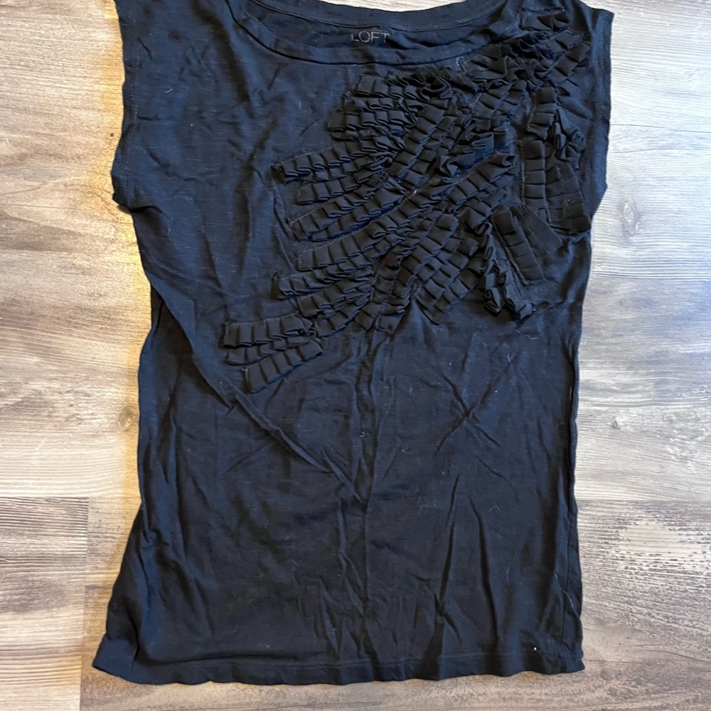 LOFT Black Ruffled Muscle Tee